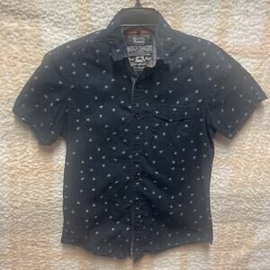 Broken Threads Spider Print Short Sleeve Shirt 100% Cotton Sz Small Navy/Gray